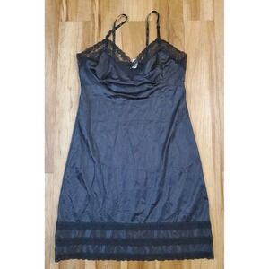 VTG Sliperfection Size 38 Full Slip Dress Black Satin Lace Lingerie Nightgown
